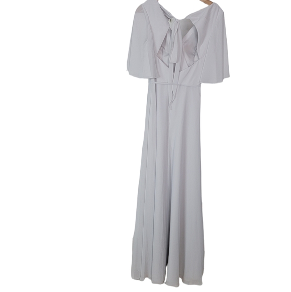 Marchesa Notte Bridesmaids Gown Draped Sleeve Rear Cutout Dove Gray NWT … - Picture 3 of 7